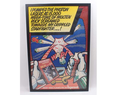 Atari Original framed and glased poster with a hand holding Asteroids 66 Video Game Program, Lettering to say 'I Pumped The P