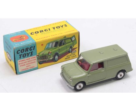 Corgi Toys No. 450 Austin Minivan, comprising of avocado green body with red interior and spun hubs, housed in the original b