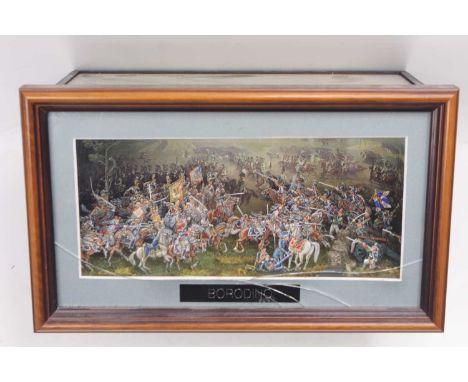 A professionally hand painted and modelled Napoleonic box diorama titled Boradino, depicting a battle scene and surroundings,