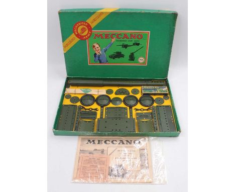 A Meccano mechanised Army No. MA military outfit, housed in the original green ground card box upon original backing card wit