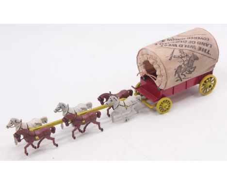 Modern Products 1950s Morestone Wild West horse-drawn covered wagon and driver, with all six horses and two fabric support be