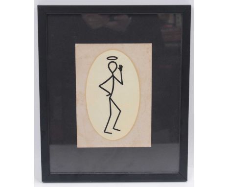 Framed and Glazed Early Transfer or T Shirt Print of the Saint Stickman Logo, size of print 17cm x 13cm