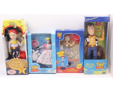 Thinkway Toys group of 4 Disney Toy Story various scales figures and sets to include; Pullstring Talking Woody, Poseable Bo P