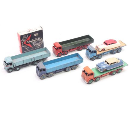 Dinky Toys group of 7 loose and playworn mostly Foden 8 Wheel Wagons to include; No. 501 in repainted aquamarine body with re