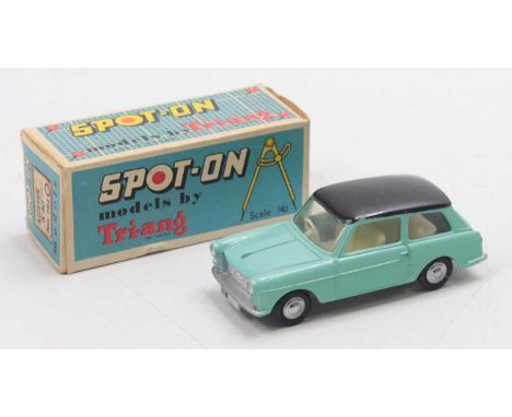 A Triang Spot-On Models No. 154 Austin A 40, comprising turquoise body with black roof and cream interior, complete with spun