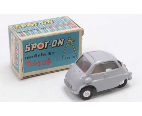 A Triang Spot-On Models No. 118 BMW Isetta, comprising grey body with off-white interior, spun hubs and red steering wheel, i