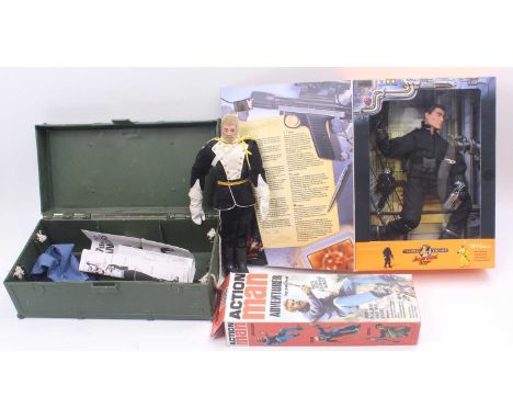 Hasbro Action Man boxed figure of James Bond 007 Golden Eye, together with an Action Man Royal Guard figure and an empty box 
