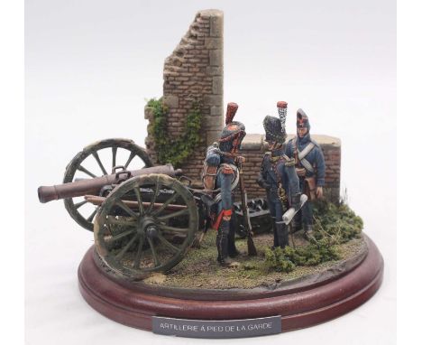 A professionally modelled and handbuilt 54mm scale Napoleonic diorama titled Artillerie a Pied de la Garde, depicting 3 Napol