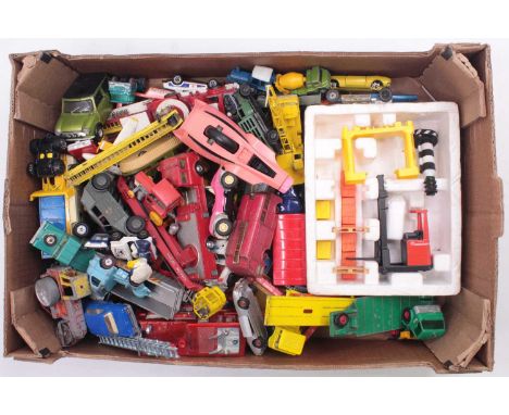 One tray containing a quantity of various playworn Dinky Toy, Corgi Toy and similar diecast vehicles, to include a Dinky Toys