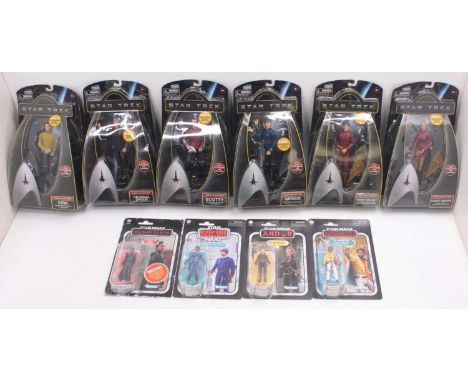 Playmates Star Trek group of six boxed action figures to include No. 61600, Kirk, No. 61621 Scotty, No. 61607 Original Spock,
