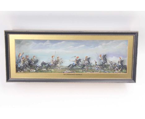 A 30mm scale box diorama titled The Carabiniers at the Battle of Waterloo, depicting various cavalry, field cannons and wound
