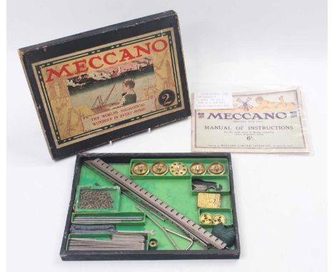 Meccano Circa 1908-09 Early No,2 Set, housed in the original matchbox style carton, with manual of instructions, complete, co
