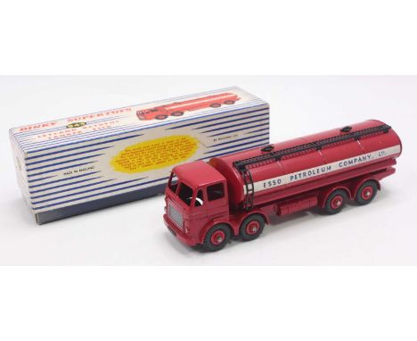 Dinky Toys No. 943 Leyland Octopus tanker comprising a red body with matching Supertoys hubs and Esso Petroleum livery, house