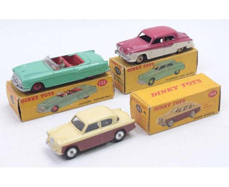 Dinky Toys group of 3 to include; No.172 Studebaker Land Cruiser in red upper body with cream lower,(G), No.132 Packard Conve