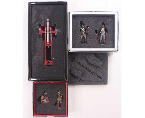 King &amp; Country and Thomas Gun Miniatures group of 3 painted figures to include Napoleonic Rocket Battery, Royalist Gunner