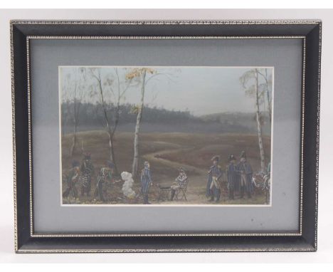 A professionally built and handpainted box diorama depicting Napoleonic Batalion at camp, housed in a picture frame style box