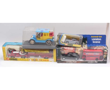 Corgi/Dinky group of 3 to include; No.270 James Bond Aston Martin (repro box), No.1143 Aerial Rescue Truck and No.300 London 