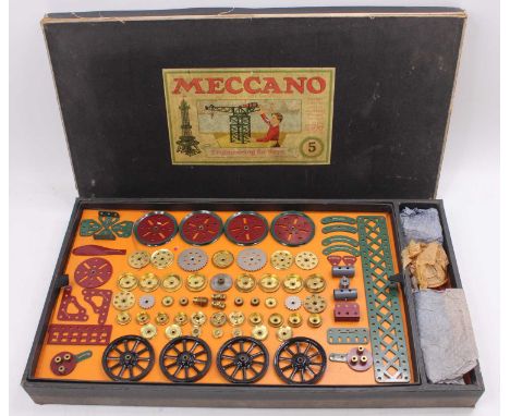 Meccano No.5 Outfit in original Meccano box, Circa 1929, strung with original packing paper and original manuals, excellent c