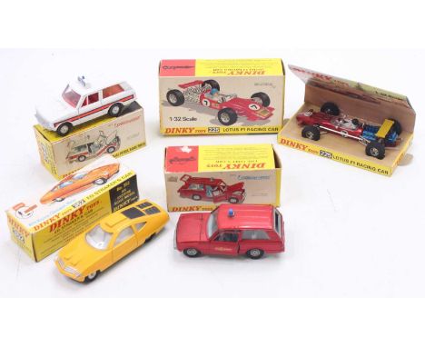 Dinky Toys Speedwheels group of 4 to include; No.254 Police Patrol Ranger Rover, No.195 Fire Chief Car, No.352 ED Strakers ca