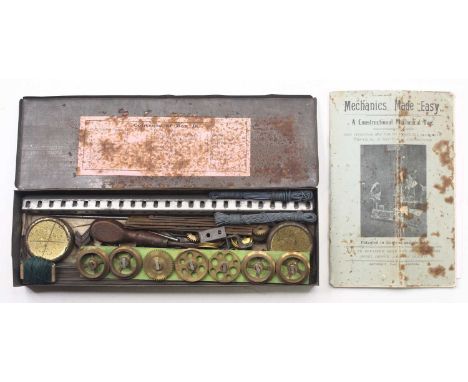 Meccano "Mechanics Made Easy" constructional B Outfit with a quantity of early parts including brassware, tinprinted tin box 