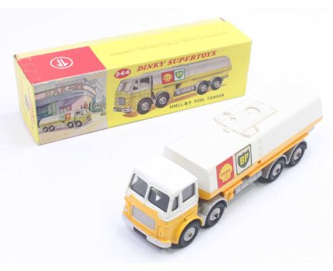 Dinky Toys No. 944 Shell BP Leyland Octopus Petrol Tanker comprising white, yellow and grey body with grey plastic hubs, in t