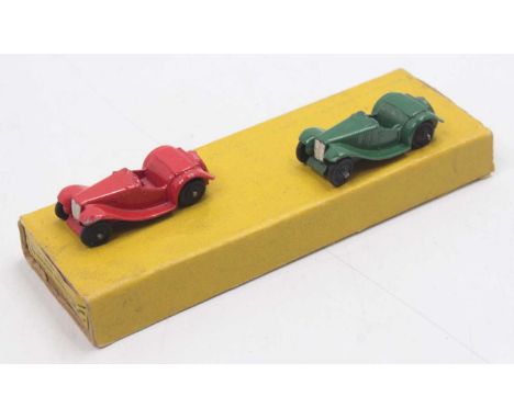 Dinky Toys No. 35C Trade box of 2 Midget Sports Car, 1 in green with another in red, both housed in the original trade box wi