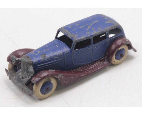 Dinky Toys Pre War 24b Limousine, blue body with maroon chassis and blue hubs, as seen in the 24 Series Gift Set, 3 bonnet lo