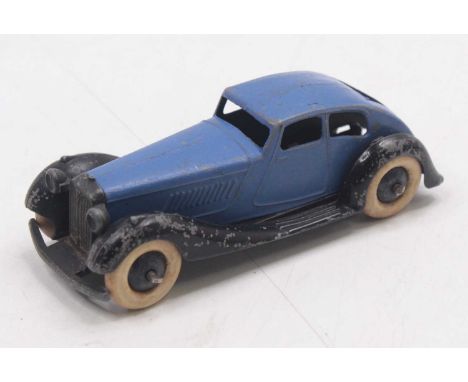 Dinky No.36d Rover - blue, black 1948-1950 chassis, smooth cast hubs with white tyres, hard to find (G)