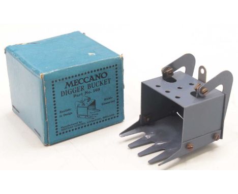 A Meccano part No. 169 Digger Bucket, comprising of grey example, housed in the original blue ground card box