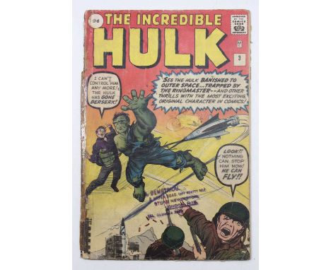 Marvel Comics The Incredible Hulk (1962) issue 3 'Hulk Banished to Space', housed in a plastic pack with tape repair to the b