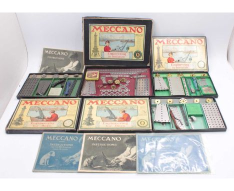A collection of three 1920s Meccano Engineering in Miniature and Engineering For Boys No. 0 gift sets, housed in the original