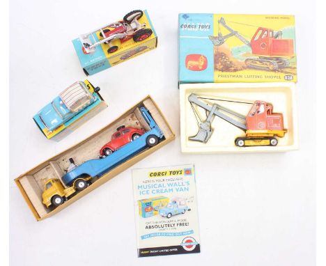 Corgi Toys group of four, including No. 1128 Priestman Luffing Shovel with instructions, in near mint condition with a near m