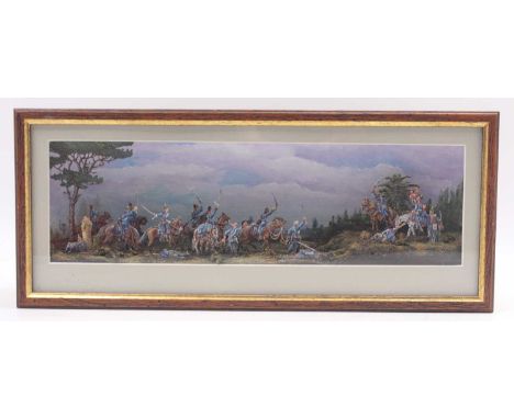 A 30mm scale Napoleonic interest flat soldier diorama, housed in a picture frame style box depicting a battle scene, hand pai
