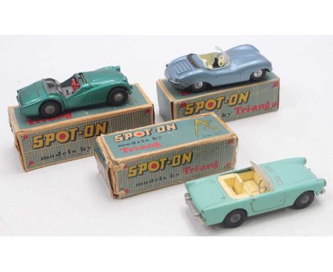 Three various boxed Triang Spot-On Models, all in playworn condition, or with heavily worn boxes, to include No. 107 Jaguar X