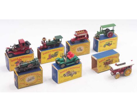 Matchbox Models of Yesteryear group of 7 to include a Y-2 1911 Renault, in green, a Y-11 road roller, in green, a no.14 GWR D