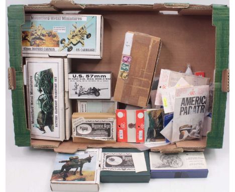 One tray containing unpainted white metal figures and accessories to include an unmade US 57mm anti-tank gun, a Mountford Met