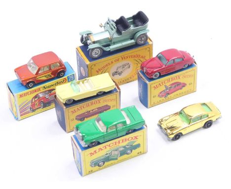 Matchbox group of 4 various years diecast examples to include; No.65 Jaguar 3.8 Sedan in cherry red body, No.46 Mercedes 300 