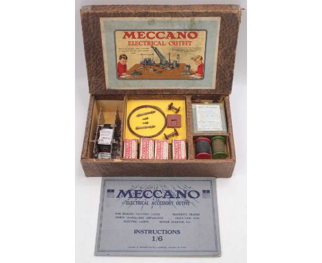 A Meccano rare electrical outfit No. 2, comprising of Seco Accumulator (reproduction), together with nickel plated electric m