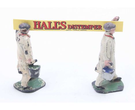 Meccano Dinky Toys No. 13 Hall's Distemper advertisement 'two men in overalls with arms raised to carry plank', figures origi