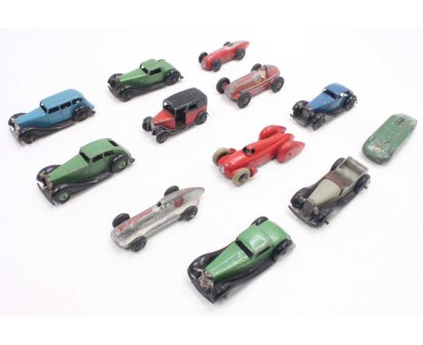 Dinky Toys group of 12 Loose and playworn racing cars to include; No.36f British Salmson Four Seater Sports in grey, No.36a A