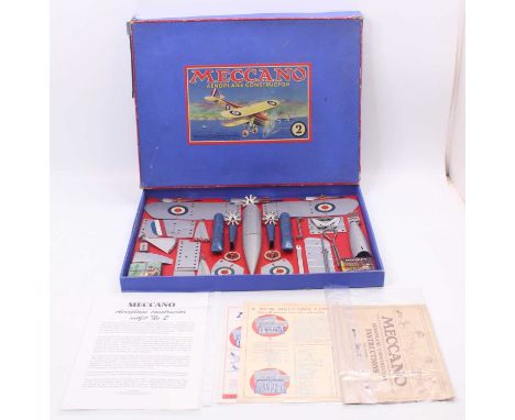 Meccano Aeroplane Constructor No.2, Circa 1932 in original box with manuals and leaflet, silver and dark blue components with