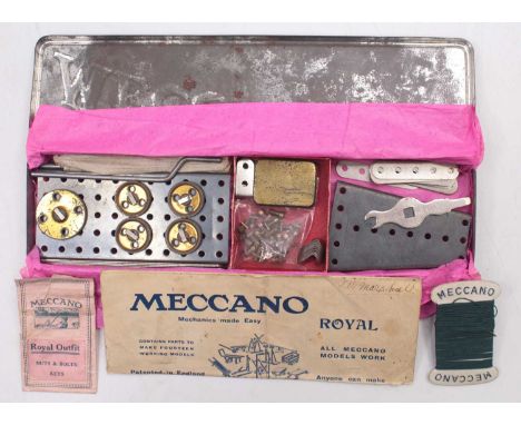 A Royal Meccano outfit circa 1912, comprising of nickel parts and brass components with original Meccano cord stringing and e
