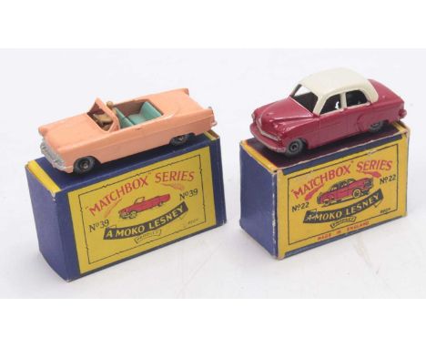 Matchbox 1/75 series group of 2 to include; No.39 Ford Zodiac Convertible in peach body together with a No.22 Vauxhall Cresta