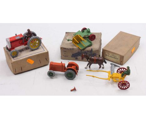 Charbens group of 3 to include a Horse and Grass Cutter, comprising a yellow cutter, with red wheels, and a brown horse, a re
