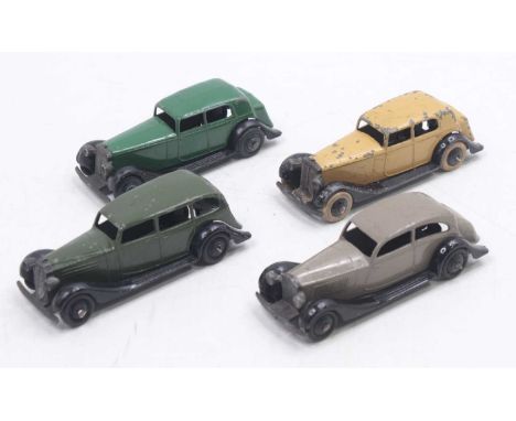 Collection of 4 various 30 series Dinky Toys diecast vehicles, to include a 30C Daimler finished in tan, a 30d Vauxhall in da