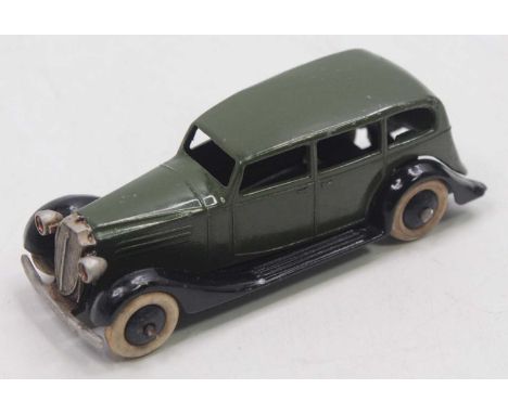 Dinky Toys, 30d Vauxhall - olive green body, black chassis and ridged hubs with white smooth tyres (G)