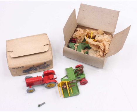 Two Charbens boxed Reaper sets, comprising a red tractor with yellow hubs, a green reaper, and a brown and a green figure. On
