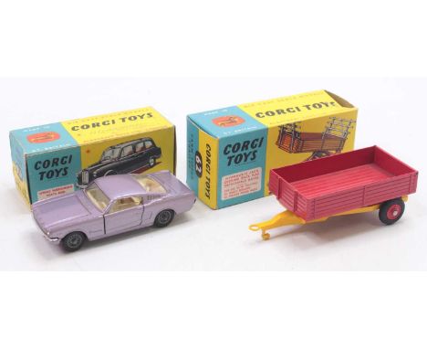 A Corgi Toys boxed diecast group of 2 to include a No. 462 farm tipper trailer, comprising a red body, with yellow frame, tog