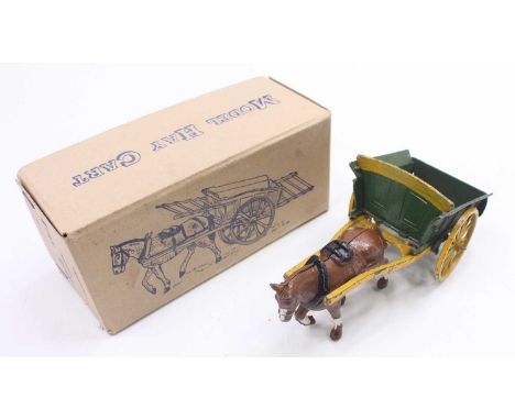 Charbens Model Hay Cart, comprising green and yellow cart with yellow raves (1 damaged), with brown horse, housed in the orig