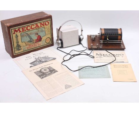 A Meccano RS1 radio receiving set circa 1922, first series example, appears complete with original and photocopied booklets a